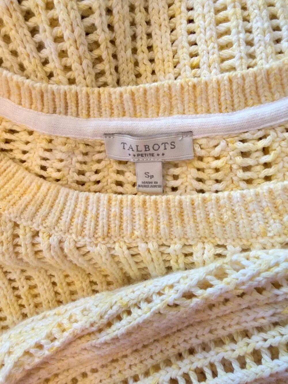 Talbots Cotton Open Knit Butter Yellow Pullover Sweater SM Preppy Office Casual